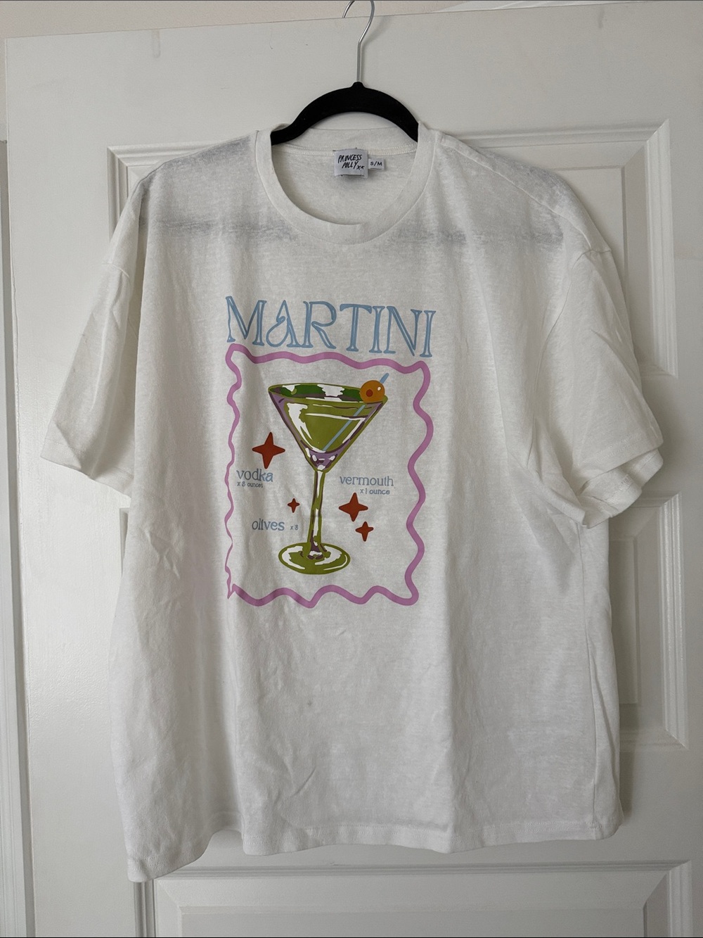 Princess Polly White Martini Graphic Tee with Pink & Green Accents
